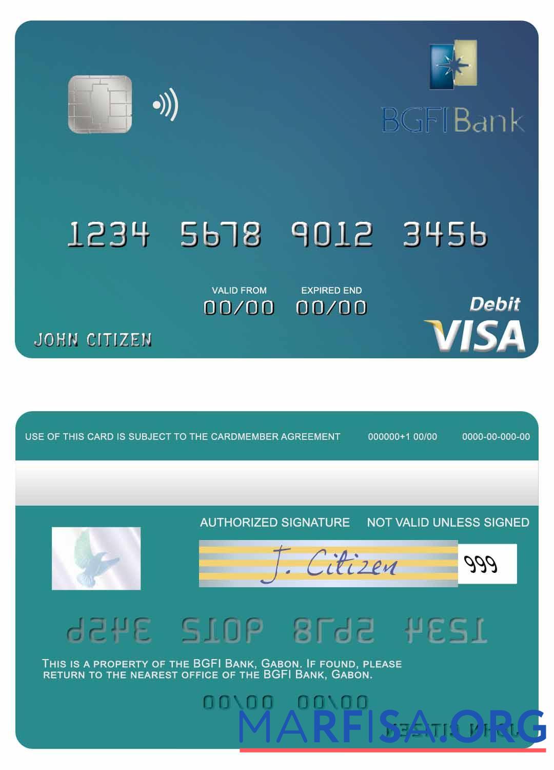 Blank Gabon BGFI Bank visa debit card example